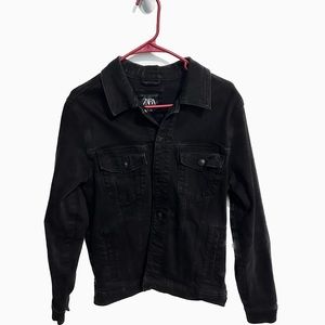 Black Zara Denim Jean Jacket Button Up Size L